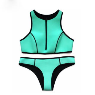 Blue neoprene tank top zipper bikini bathing suit beach wear diving suit rash guard swimsuit swimwear rubber bikini