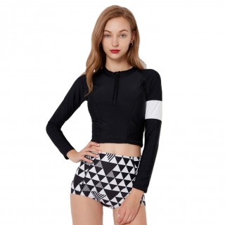 Women's Long Sleeve Swim Shirt Rash Guard Top Tankinis Set High Waist Bathing Swimsuit Manufacturer