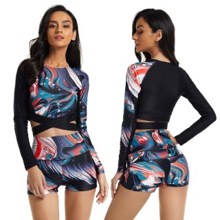 UPF 50+ Floral Print triangle long sleeve Rash Guard Two Piece Swimsuit Bathing Suit Swimwear Swimsuit for Women Rash guard Supplier