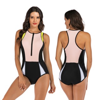 Sport One Piece Zipper Swimsuit High Cut Sleeveless Surfing Swimwear Women Swimsuit Bathing Suit Rash Guard For Women Swimming