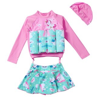 Manufacturer Customized logo Printing Safe Kids Floating Swimsuit Learning Swimming Long Sleeve Two Piece Buoyancy Swimwear