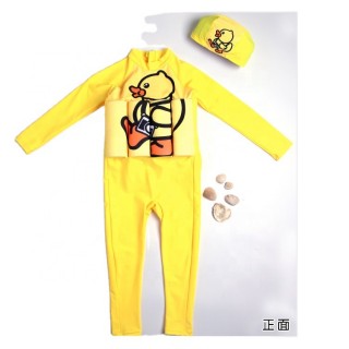 Toddlers Baby Girls Long Sleeve Sun Protection Yellow Duck Buoyancy Swimsuit Removable Float Suit Swimwear Bathing Suit