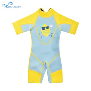 Yellow Blue Neoprene Swimsuit Baby Wetsuits Snorkeling Surfing Children's Swimwear Short sleeve Elastic Diving Suits Custom Logo