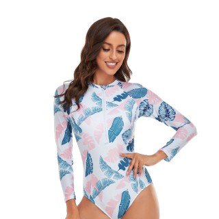 Manufacturer Women's Rash Guard Women's Swimwear 1 Piece Swimsuits Zip Up Long Sleeve Rash Guard Swimming Surfing Suits