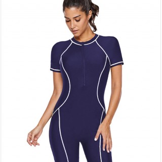 Wholesale Woamn Back zip Swimsuit UV Sun Protective One Piece Swimwear short Rash guard