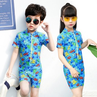 Factory Direct Wholesale Marine Animals Cartoon kids swimwear one-piece Halter Print swimsuit Children's Bathing Suits