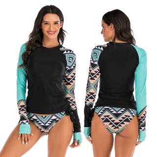 Women rash guard clothing swimwear long sleeve swimsuit surfing suit beach two piece swimwear cut out supplier