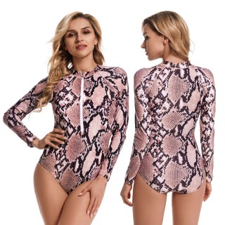 Wholesale Women's Rash Guard Printing Camo Women's Swimwear 1 Piece Swimsuits Zip Up Long Sleeve Rash Guard Swimming Suit