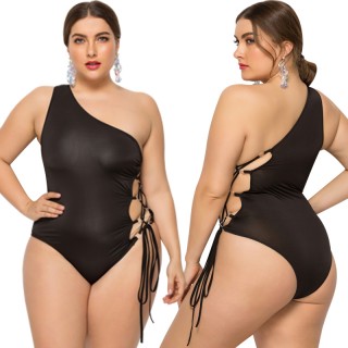 China Factory Direct Cheap Price One Shoulder Female Side Hollow One Piece Bikini Swimsuit Fat Women Swimwear For Plus Size Ladies